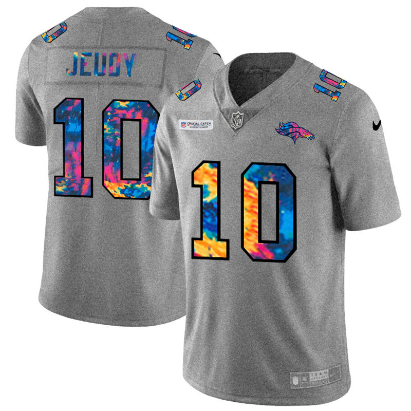 NFL Denver Broncos 10 Jerry Jeudy Men Nike MultiColor 2020  Crucial Catch  Jersey Grey